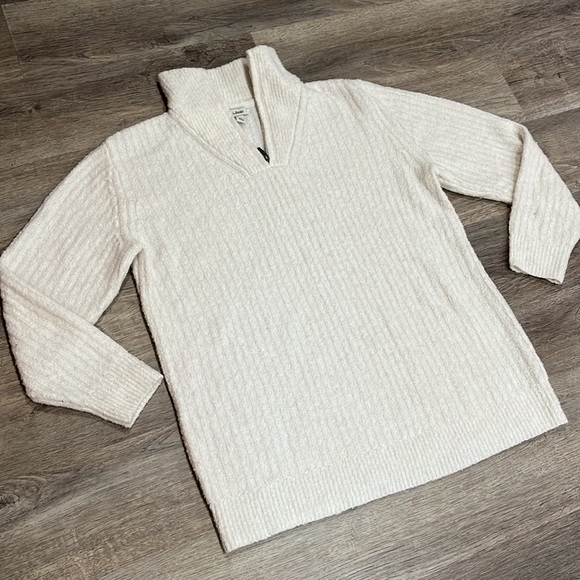 L L Bean Women’s White Cozy Cloud Sweater Quarter Zip Size Medium Lightweight - Picture 2 of 8